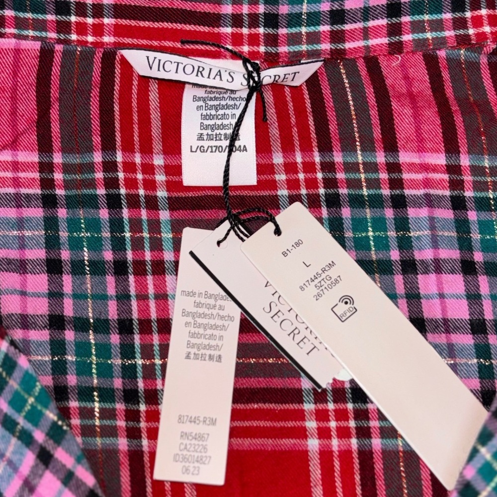 NWT Victoria's Secret Womens Red Plaid Short Sleeve Lightweight Pajama Top L - Picture 4 of 8